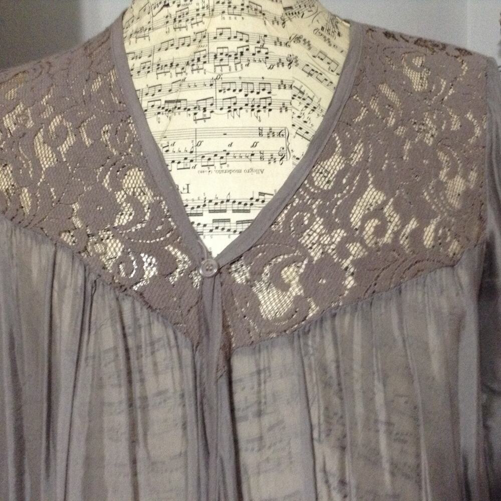 Tempo Paris Open Front Viscose Cardigan Womens Size S Taupe Lace Trim Silk-like